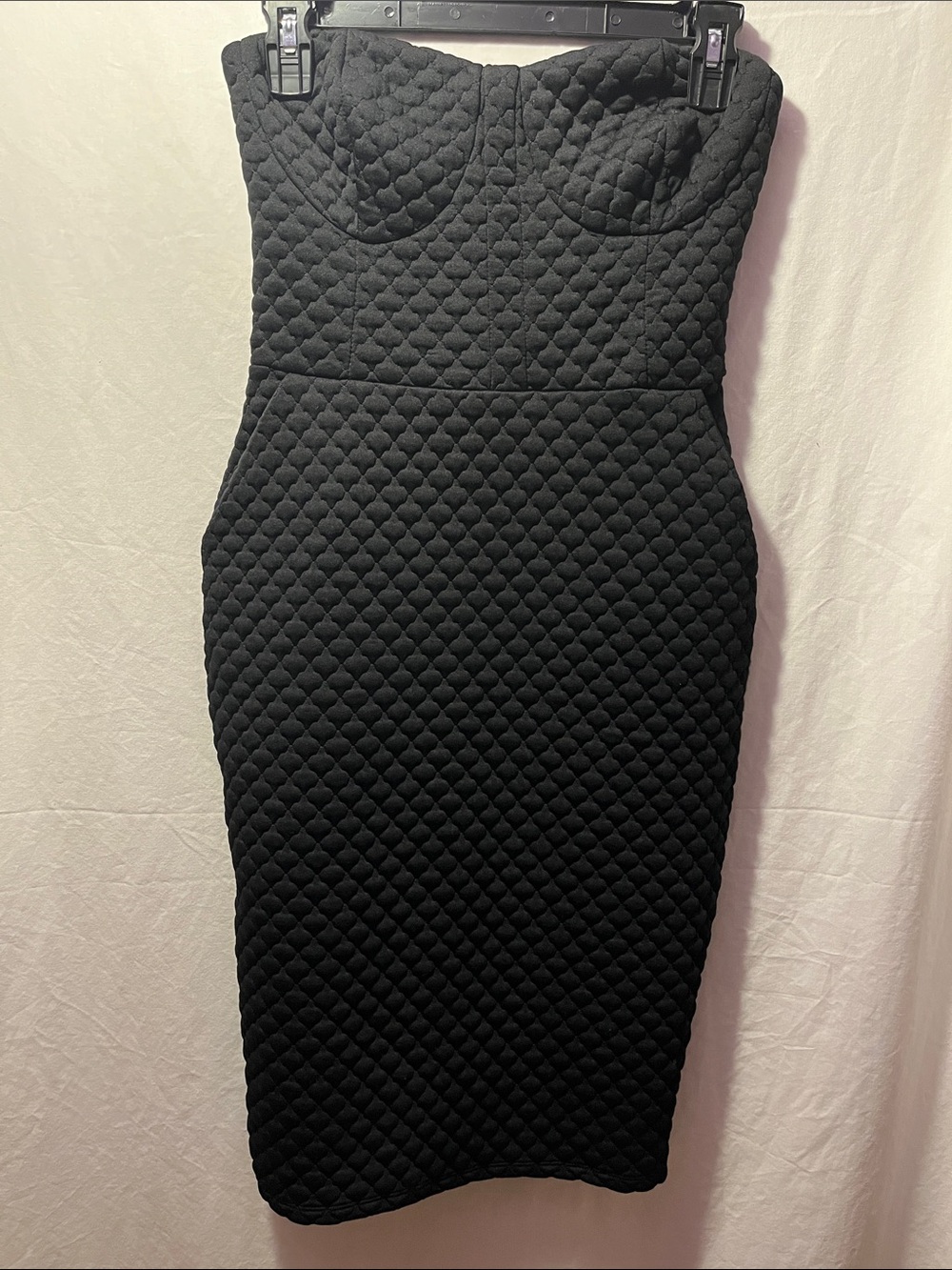Bar III Black Strapless Quilted Bodycon Dress